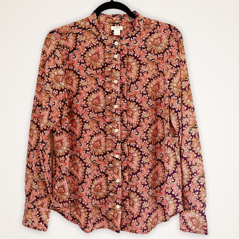 J. Crew Paisley Ruffle Button Down Blouse